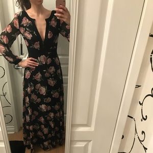 Full length black and floral dress